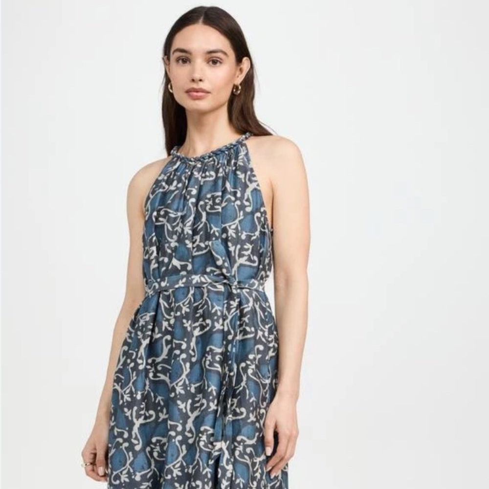 Brand New Velvet by Graham & Spencer Ghita Blue and White Midi Cotton Silk Dress
